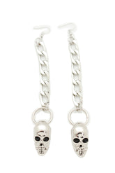 Street Earring Set Silver Metal Chain Skeleton Skull Charm Biker Rocker